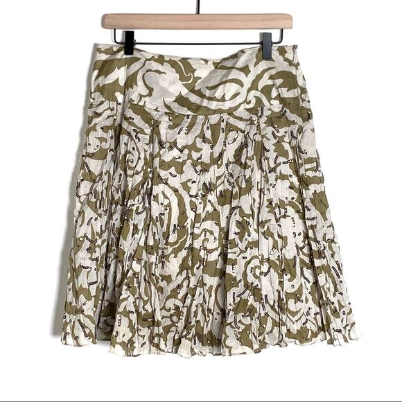 INC International Concepts olive & white pleated knee length skirt w sequins 10 - Picture 1 of 4